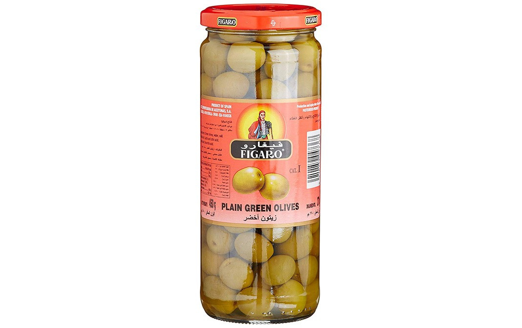 Figaro Plain Green Olives    Glass Jar  450 grams